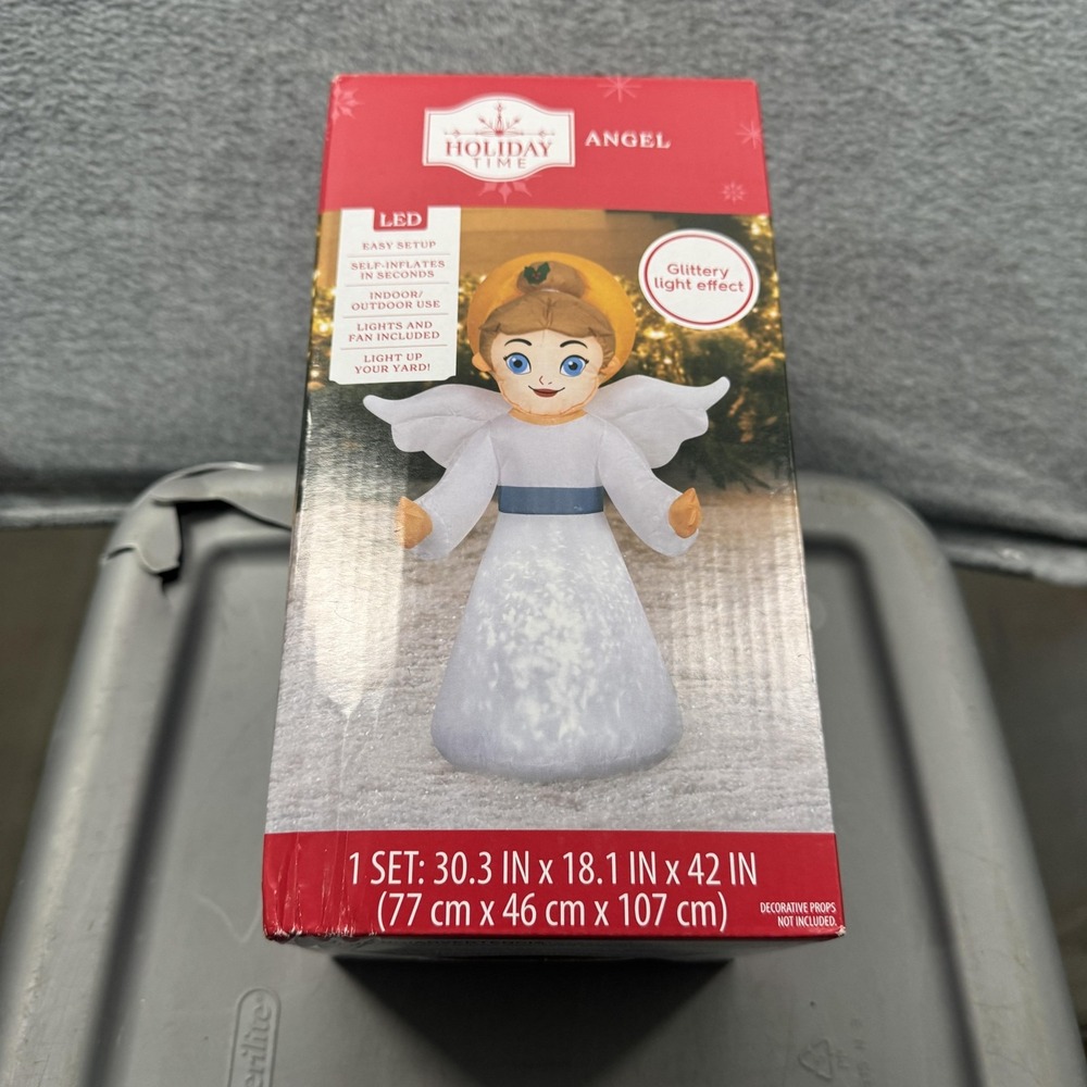 Holiday Time Angel Inflatable 3.5ft White LED Glitter Light Effect Christmas NEW